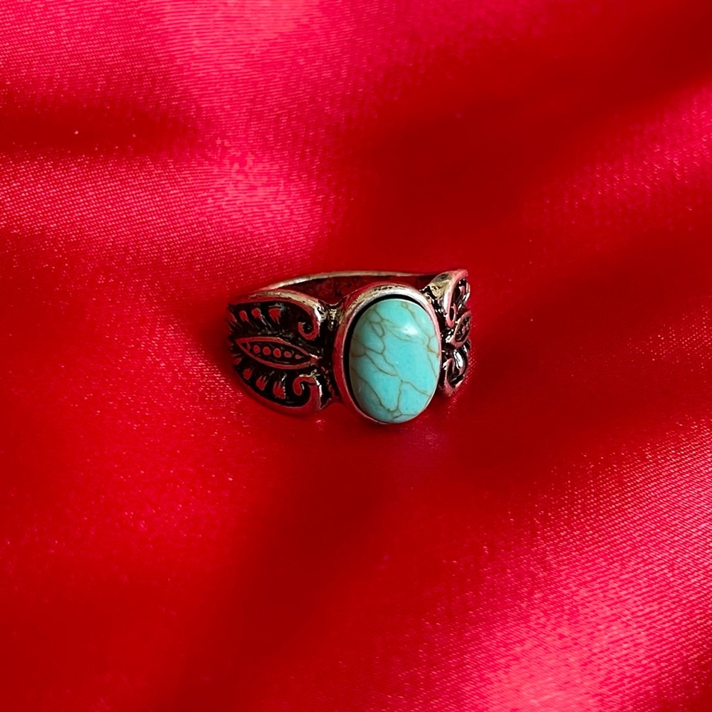 Turquoise Statement Costume Ring Silver Metal Ste… - image 2